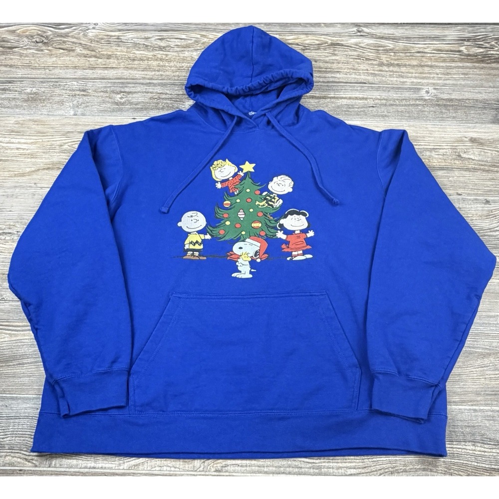 Peanuts Adult Fleece Hoodie Sweatshirt Blue XL Snoopy Charlie Brown Christmas